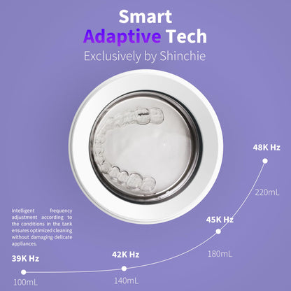 Shinchie Ultrasonic Retainer Cleaner – Auto-Adjust 39-48kHz for Aligners & Dentures