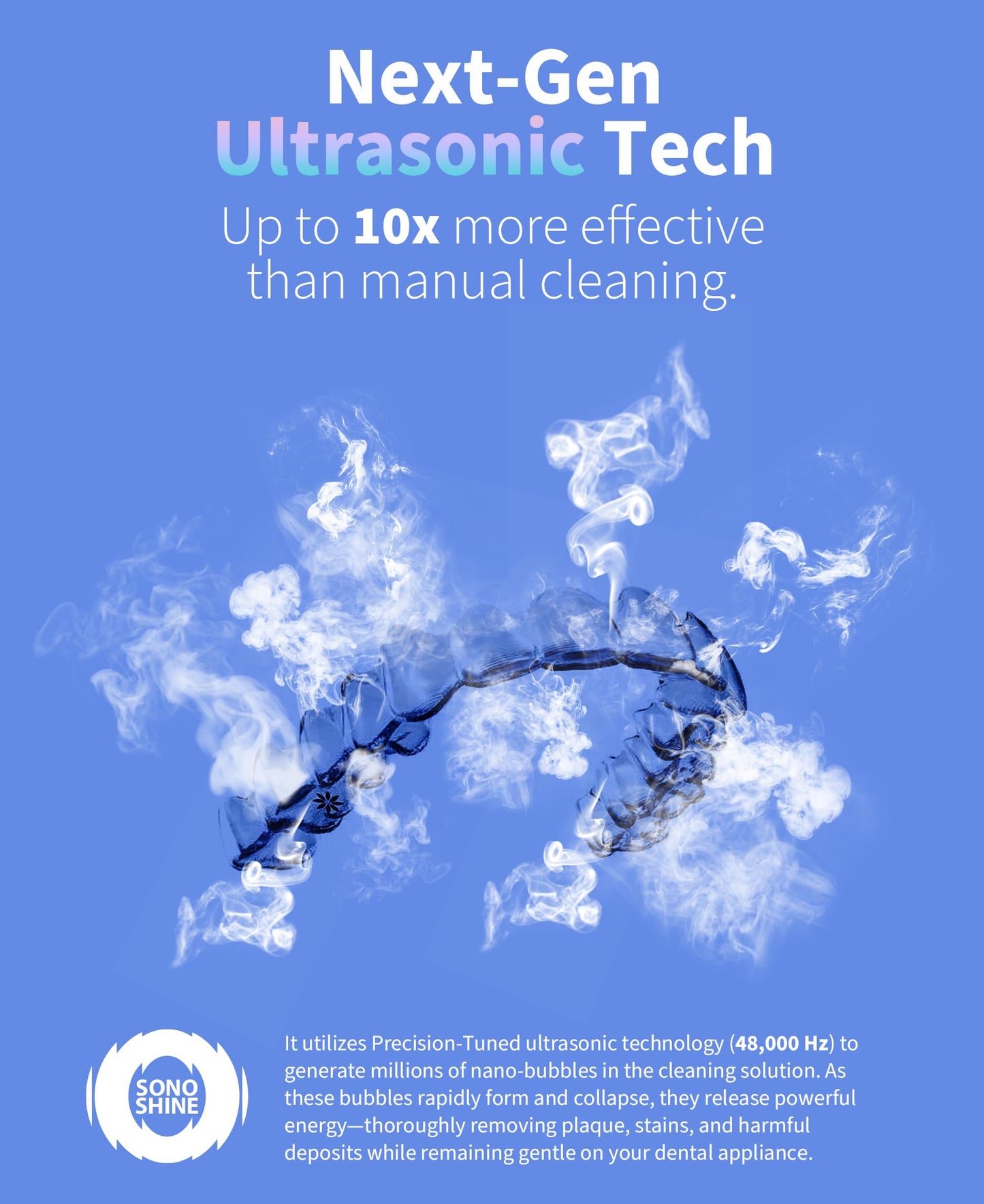 Shinchie Ultrasonic Retainer Cleaner – Auto-Adjust 39-48kHz for Aligners & Dentures
