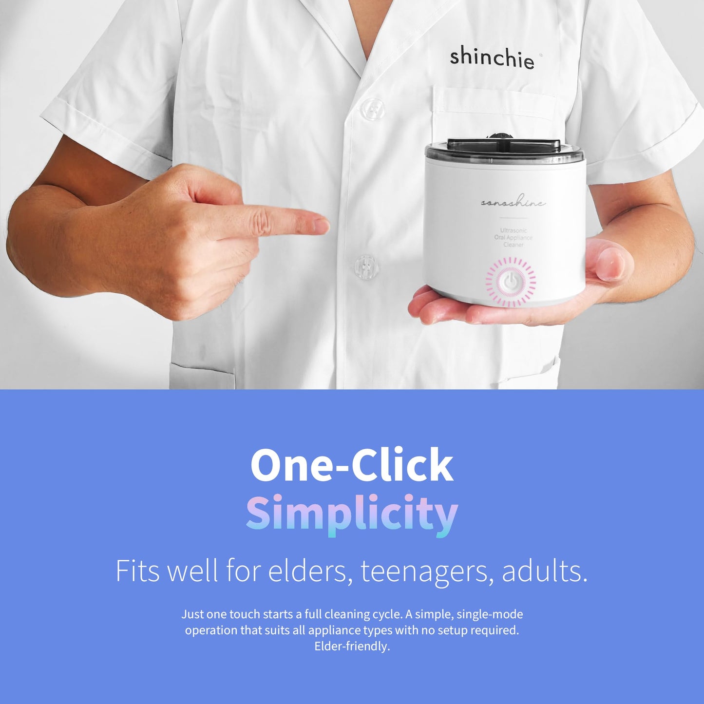 Shinchie Ultrasonic Retainer Cleaner – Auto-Adjust 39-48kHz for Aligners & Dentures