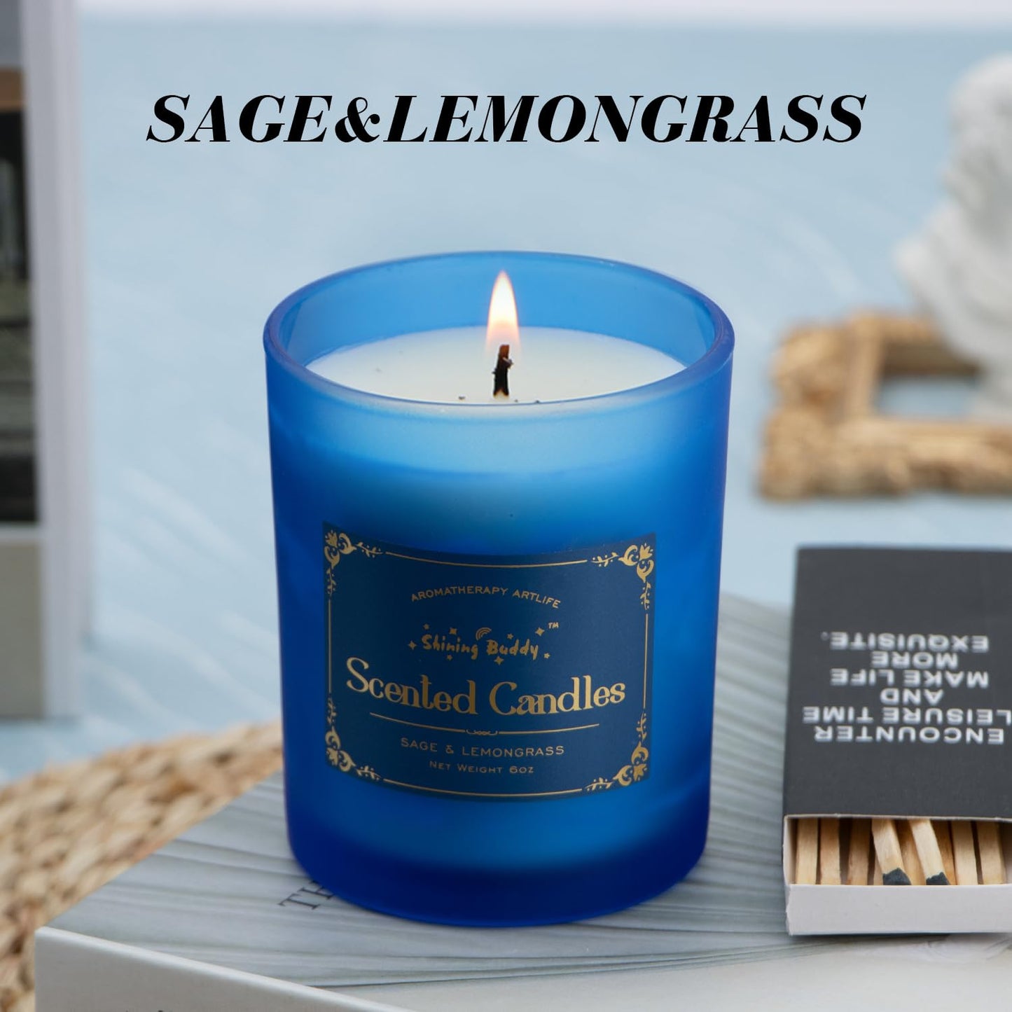Shining Buddy Sage & Lemongrass Scented Soy Candles – 6oz Home Spa & Relaxation
