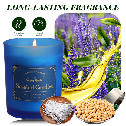 Shining Buddy Sage & Lemongrass Scented Soy Candles – 6oz Home Spa & Relaxation