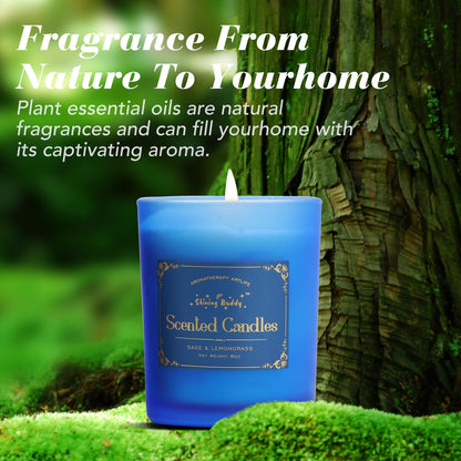 Shining Buddy Sage & Lemongrass Scented Soy Candles – 6oz Home Spa & Relaxation