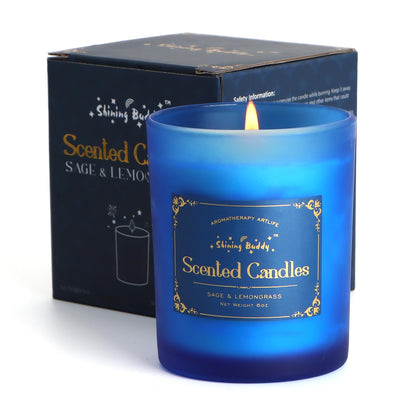 Shining Buddy Sage & Lemongrass Scented Soy Candles – 6oz Home Spa & Relaxation