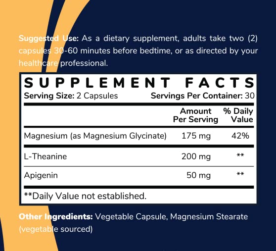 Shining Solace Magnesium Glycinate Sleep Stack with 200 mg L-Theanine, 50 mg Apigenin, 175 mg of Elemental Magnesium Glycinate | Sleep Support Magnesium Supplement | Made in USA