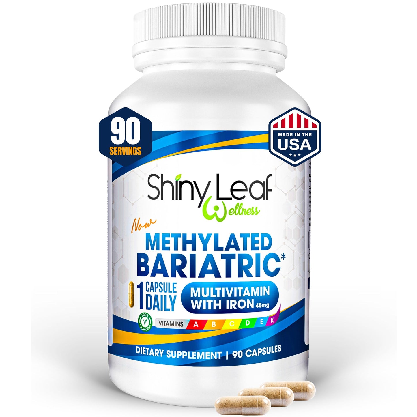 Shiny Leaf Methylated Bariatric Multivitamin with Iron 45mg – 90 Count (USA Made) – ASMBS Compliant