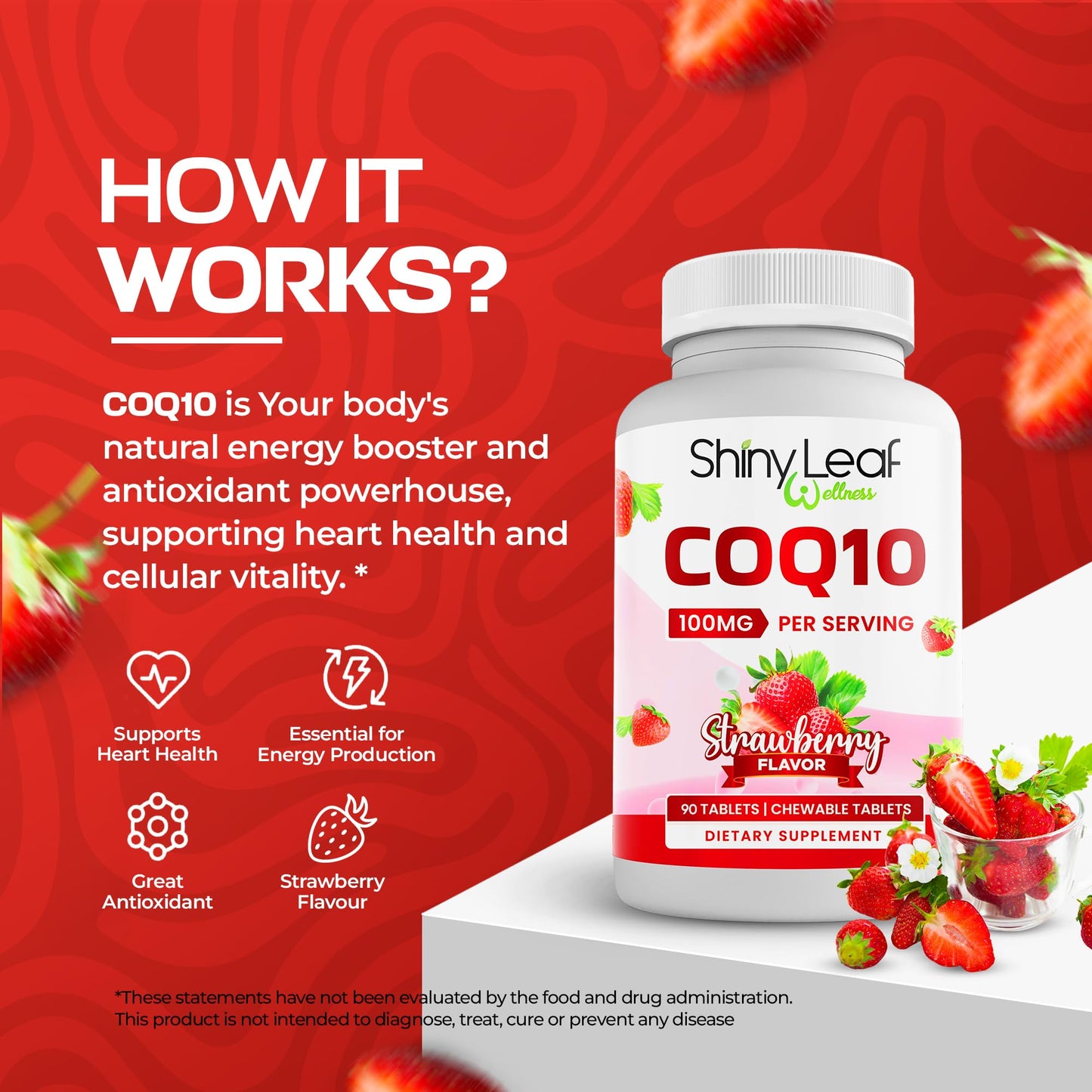 Shiny Leaf CoQ10 100mg Chewable – Heart Health & Energy, 90 Tabs, Made in USA