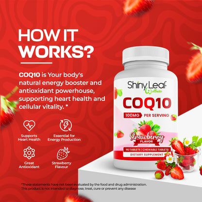 Shiny Leaf CoQ10 100mg Chewable – Heart Health & Energy, 90 Tabs, Made in USA