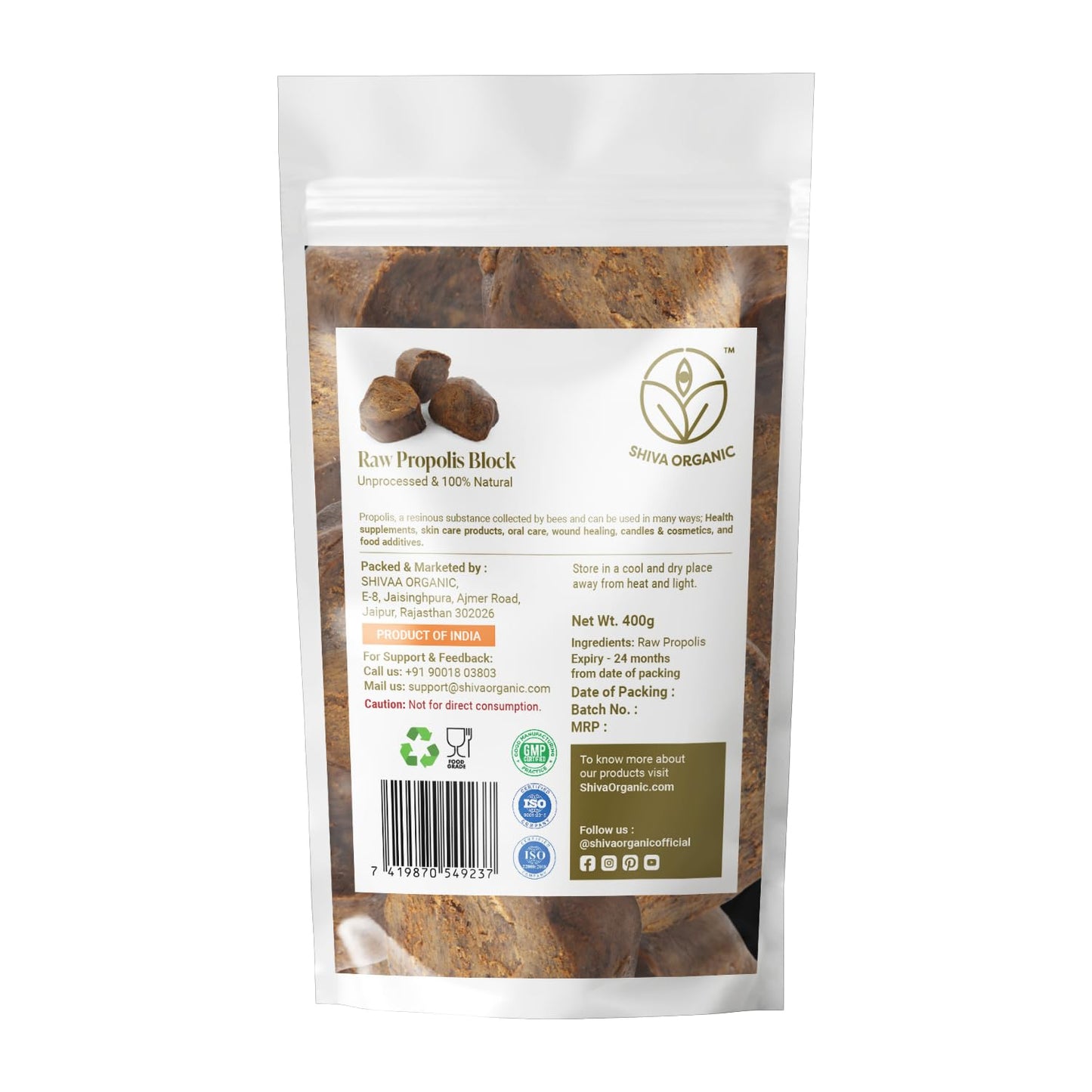 Shiva Organic Raw Propolis Block, Raw & Unprocessed Propolis Block (1000, Grams)