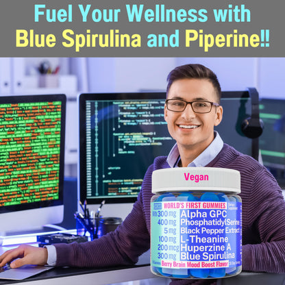 SHIZAM 6-in-1 Brain Gummies – Alpha-GPC, Huperzine A, L-Theanine, Phosphatidylserine, Blue Spirulina