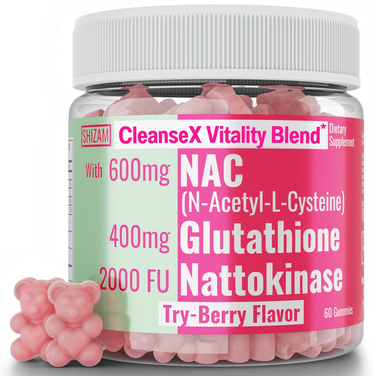 SHIZAM NAC 600mg Gummies with Glutathione & Nattokinase