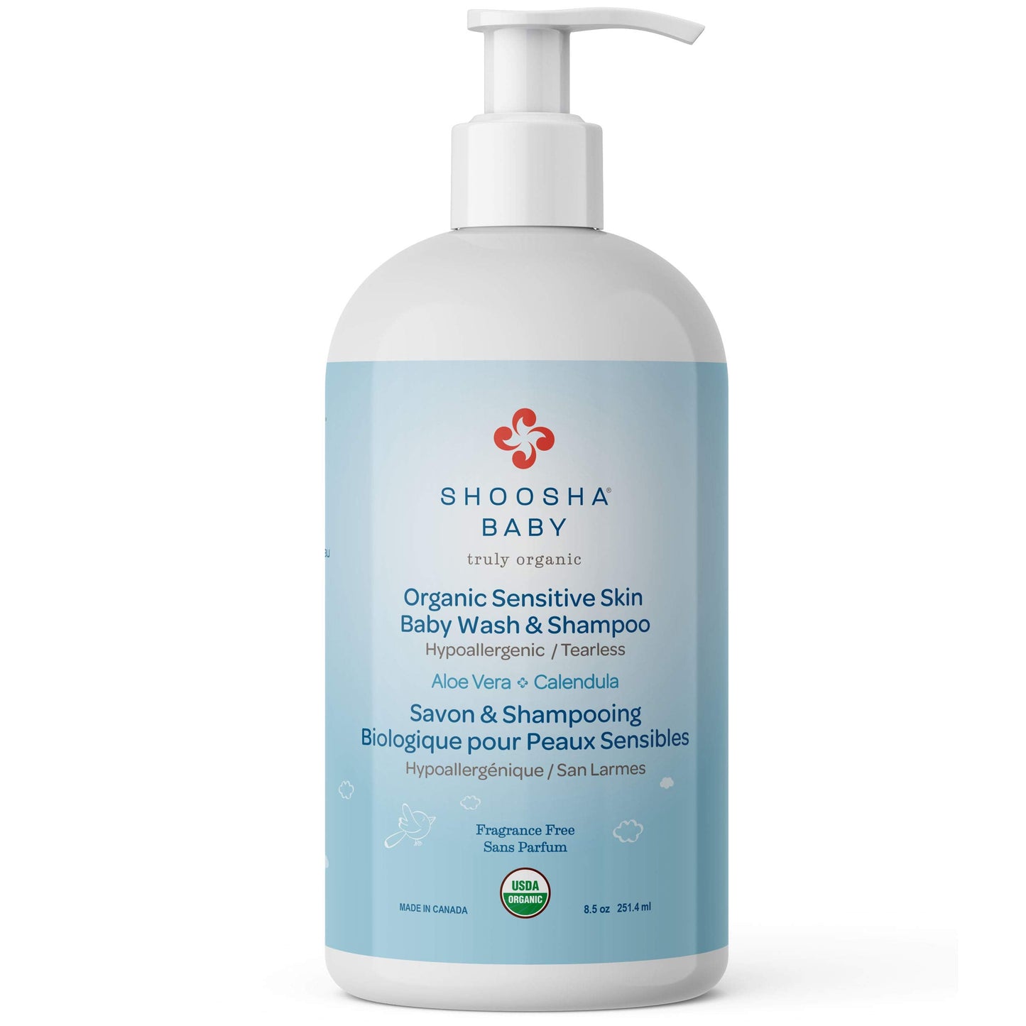 Shoosha USDA Organic Baby Shampoo & Body Wash for Babies & Kids – Fragrance Free & Hypoallergenic