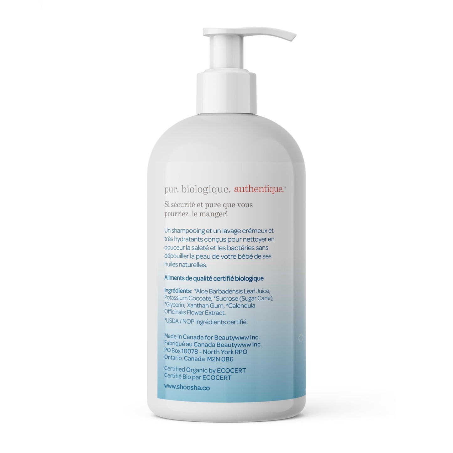 Shoosha USDA Organic Baby Shampoo & Body Wash for Babies & Kids – Fragrance Free & Hypoallergenic