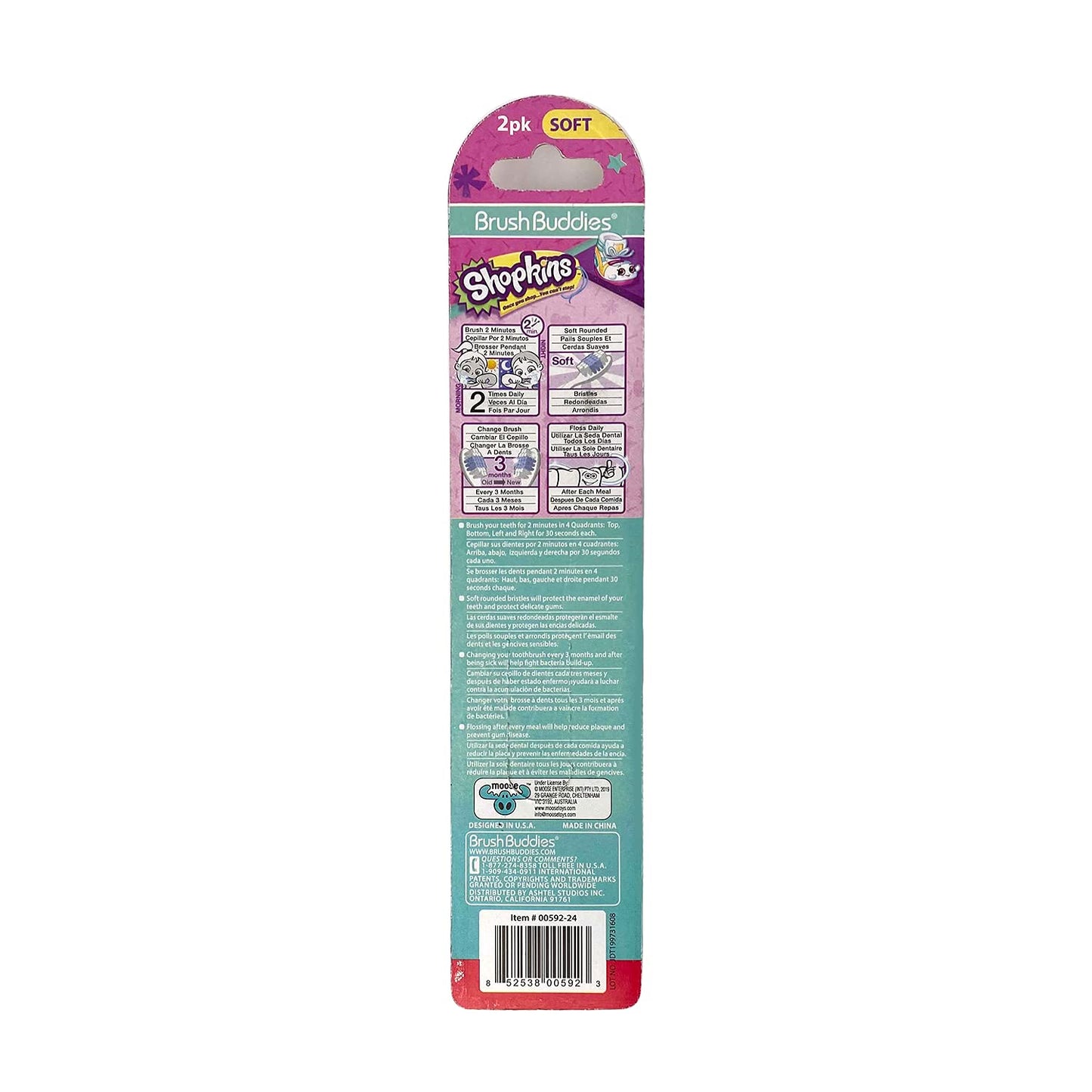 Brush Buddies 2 Piece Shopkins Toothbrush – Kids' Soft Bristle Set