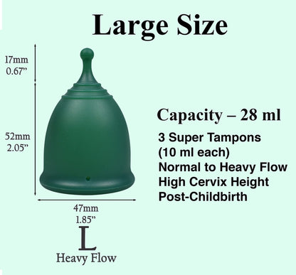 SHORDY Reusable Menstrual Cups (Large) – Set of 2, Medical-Grade Silicone (Green)