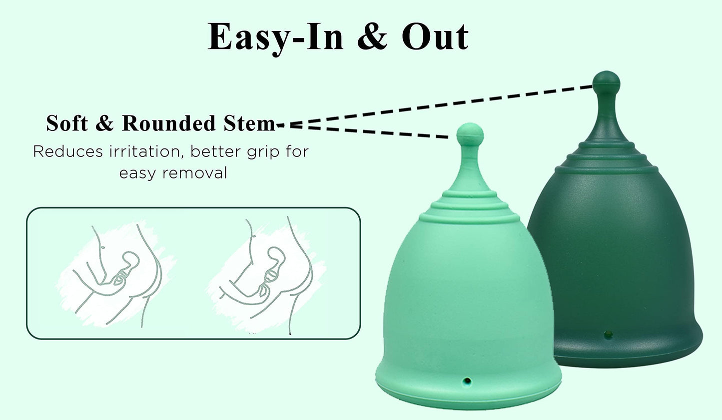 SHORDY Reusable Menstrual Cups (Large) – Set of 2, Medical-Grade Silicone (Green)