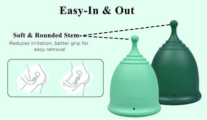 SHORDY Reusable Menstrual Cups (Large) – Set of 2, Medical-Grade Silicone (Green)