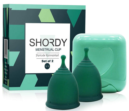 SHORDY Reusable Menstrual Cups (Large) – Set of 2, Medical-Grade Silicone (Green)
