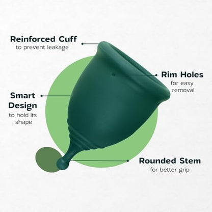 SHORDY Reusable Menstrual Cups (Large) – Set of 2, Medical-Grade Silicone (Green)