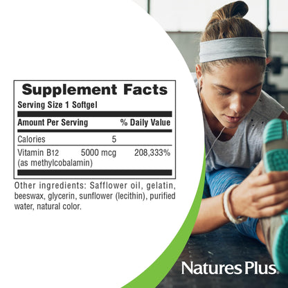 Natures Plus Shot-O-B12 5000 mcg - 30 Softgels | High Potency Vitamin B12