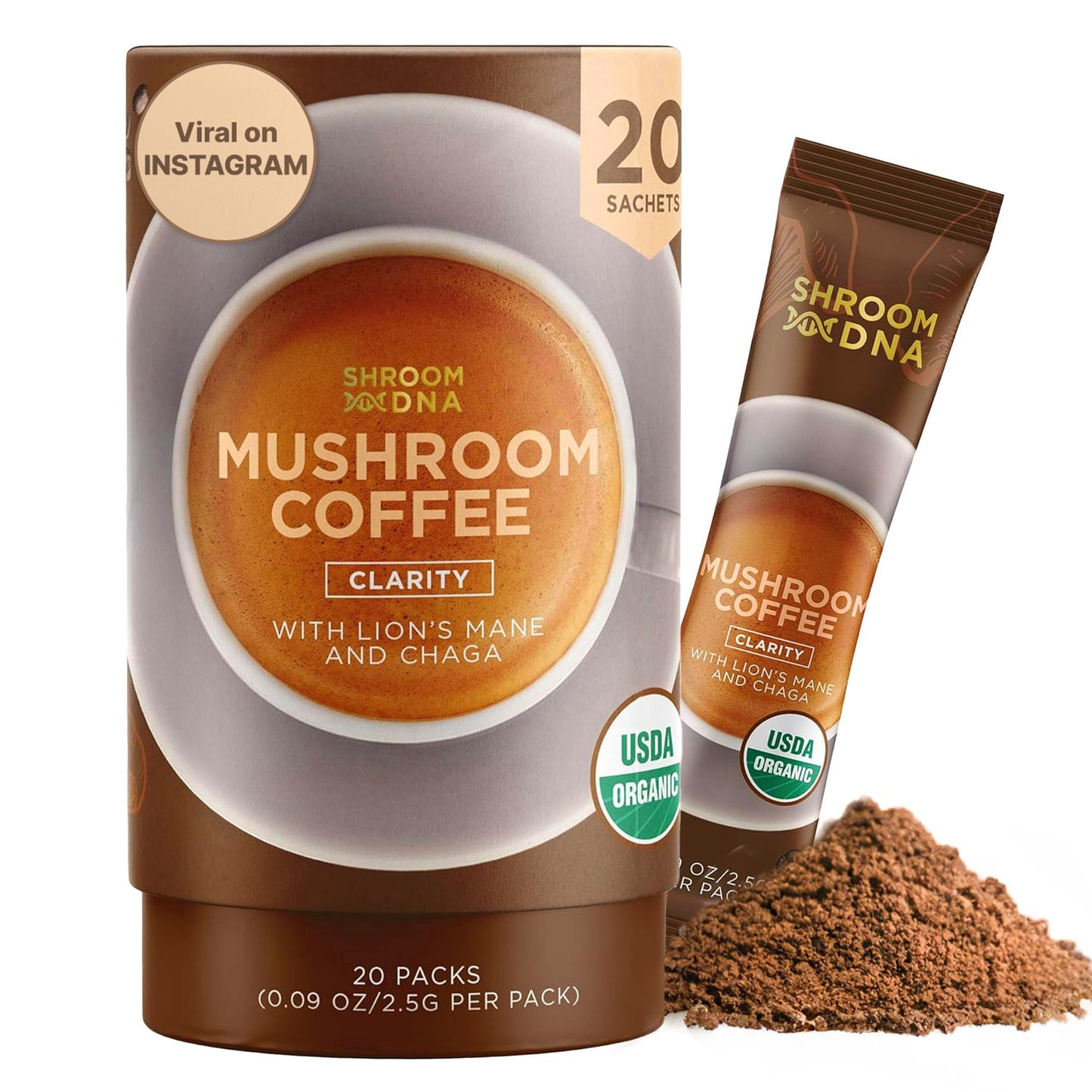 ShroomDNA Mushroom Coffee Blend with Chaga & Lion's Mane | Organic Vegan | Gluten Free | 20 Count