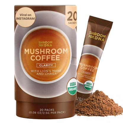 ShroomDNA Mushroom Coffee Blend with Chaga & Lion's Mane | Organic Vegan | Gluten Free | 20 Count