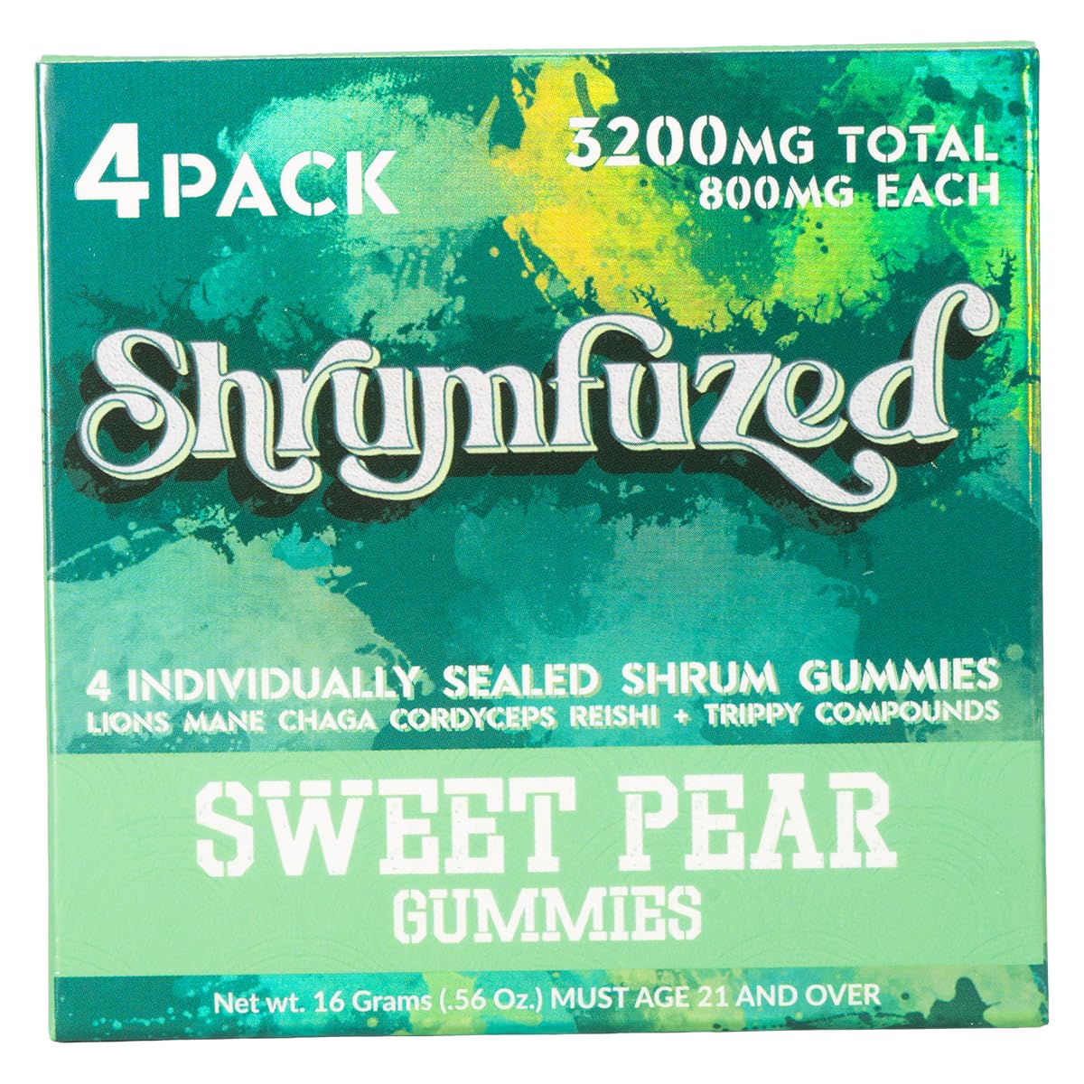 Shrumfuzed Nootropic Gummy 8000mg – Lion's Mane, Reishi, Cordyceps, Chaga (Sweet Pear, 10 Count)