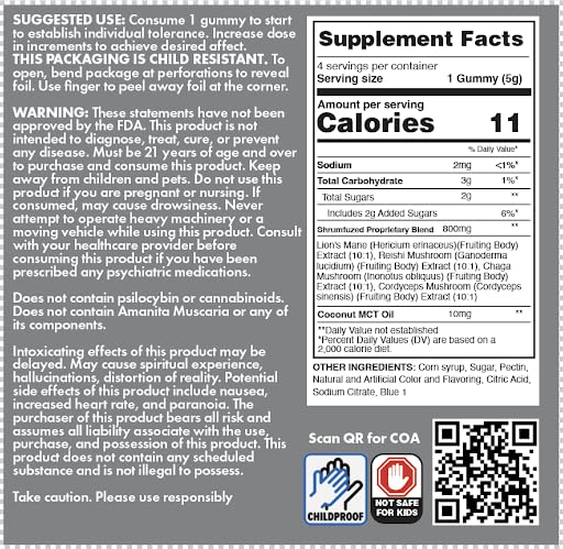 Shrumfuzed Nootropic Gummy 8000mg – Lion's Mane, Reishi, Cordyceps, Chaga (Sweet Pear, 10 Count)