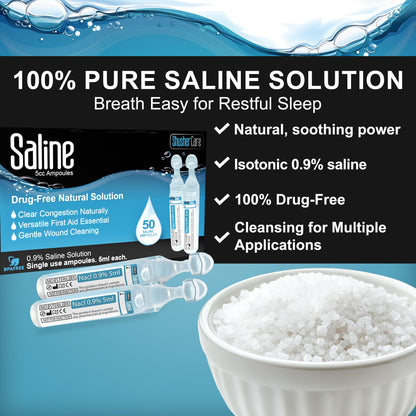 Shusher Care Saline Ampoules 0.9% – Nebulizer, Nasal Care & Wound Cleaning (50 Count, 5ml)