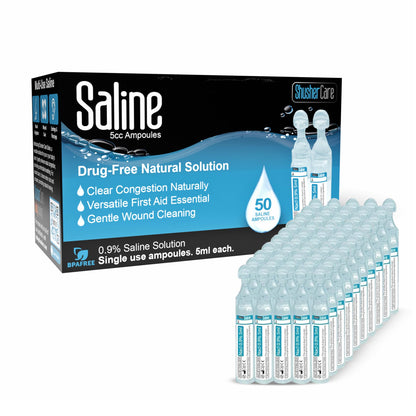 Shusher Care Saline Ampoules 0.9% – Nebulizer, Nasal Care & Wound Cleaning (50 Count, 5ml)