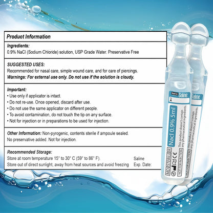 Shusher Care Saline Ampoules 0.9% – Nebulizer, Nasal Care & Wound Cleaning (50 Count, 5ml)