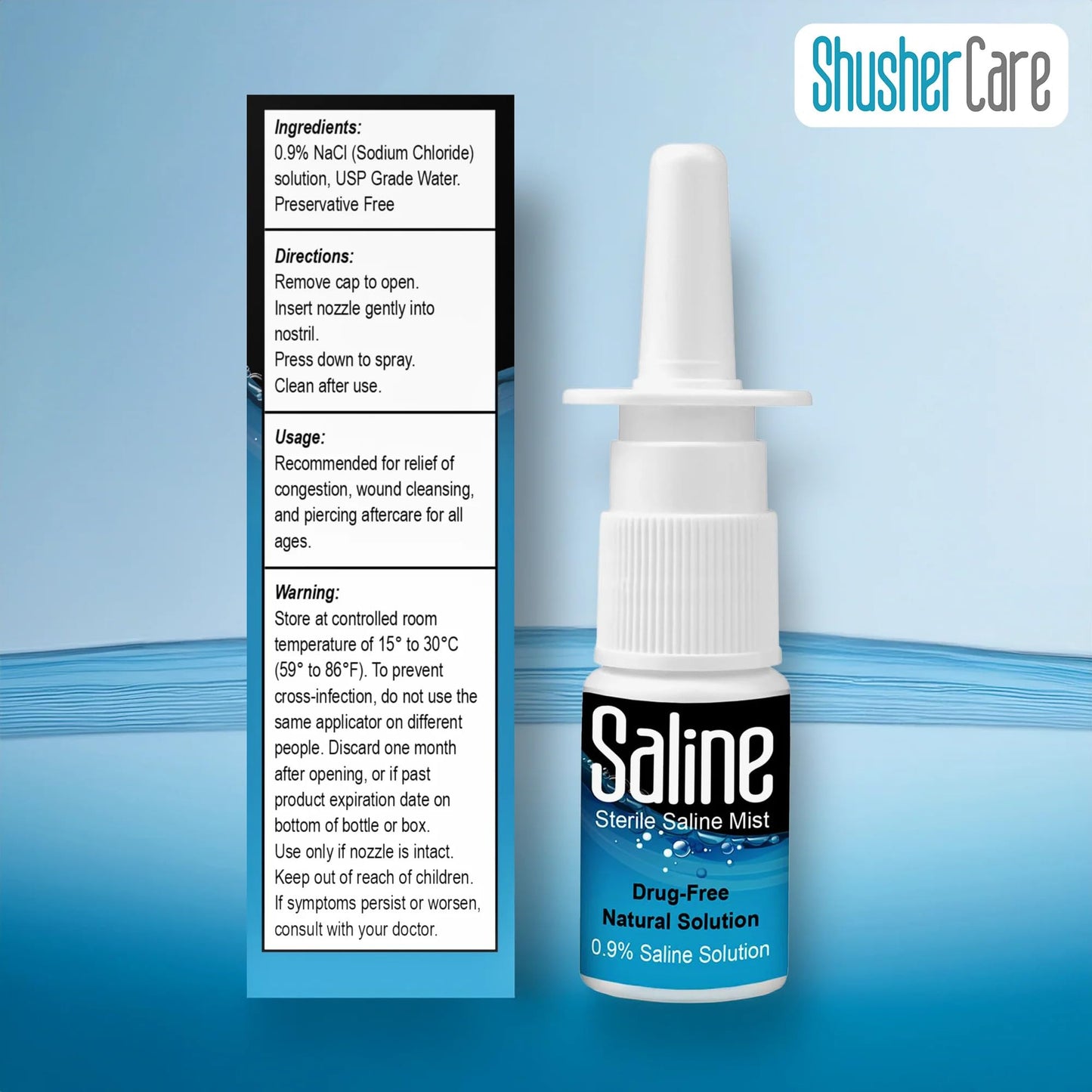Shusher Care Saline Spray for Nose – 0.9% Isotonic Nasal Mist, Safe for Newborns to Adults | 30 ml