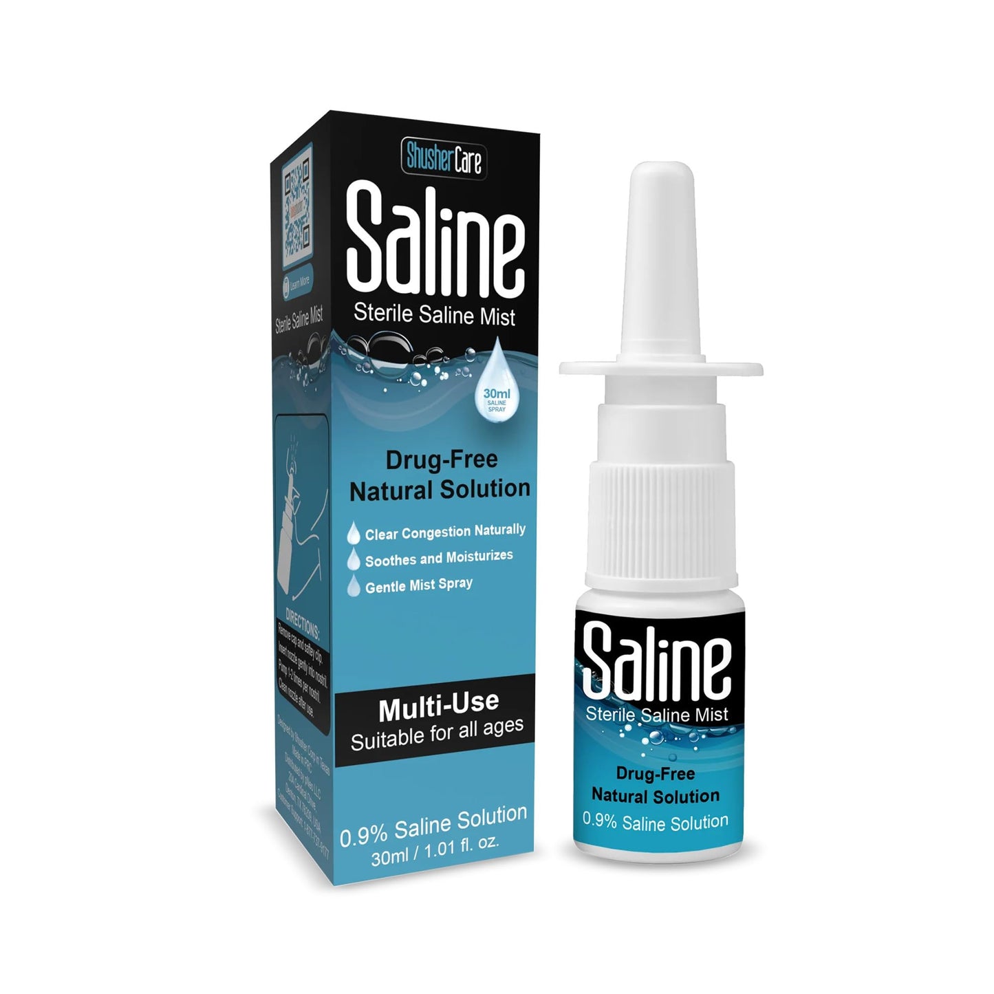 Shusher Care Saline Spray for Nose – 0.9% Isotonic Nasal Mist, Safe for Newborns to Adults | 30 ml