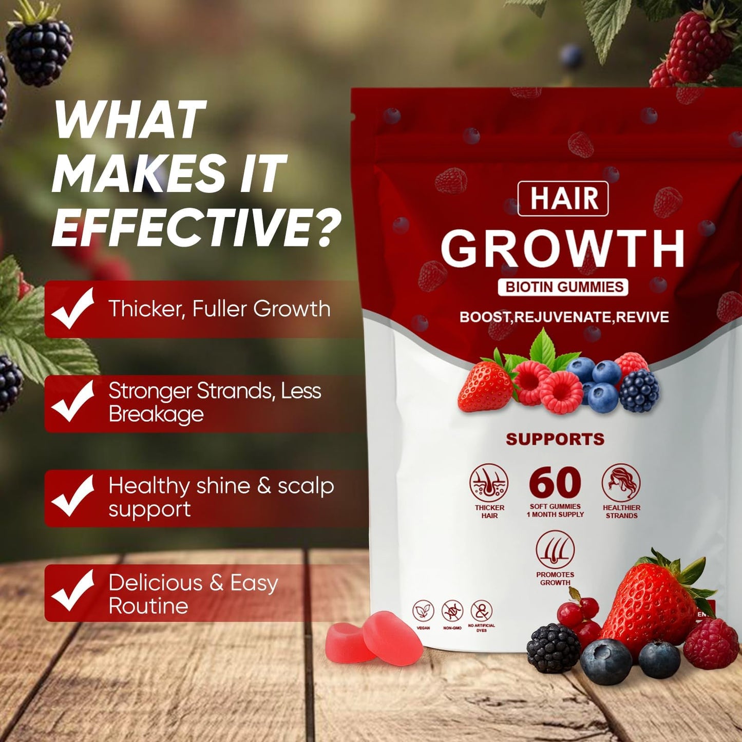 Shwfhi Lumin Hair Growth Gummies for Black Women - Biotin, Saw Palmetto & Vitamin E | 60 Count | Berry Flavor
