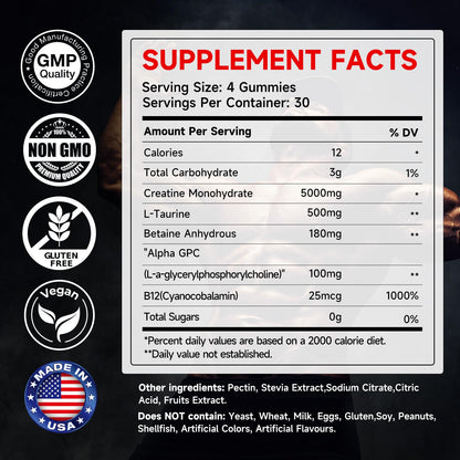 SIAUWE KUENKING Creatine Monohydrate Gummies – Energy & Muscle Support, 120 Gummies