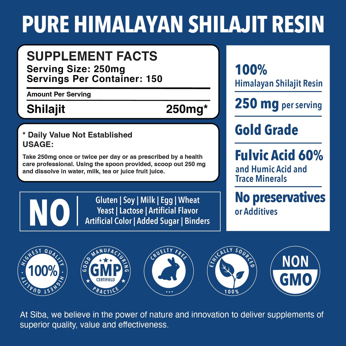 Siba Pure Himalayan Shilajit Resin 250mg – Triple Purified, 85+ Minerals & 70% Fulvic Acid