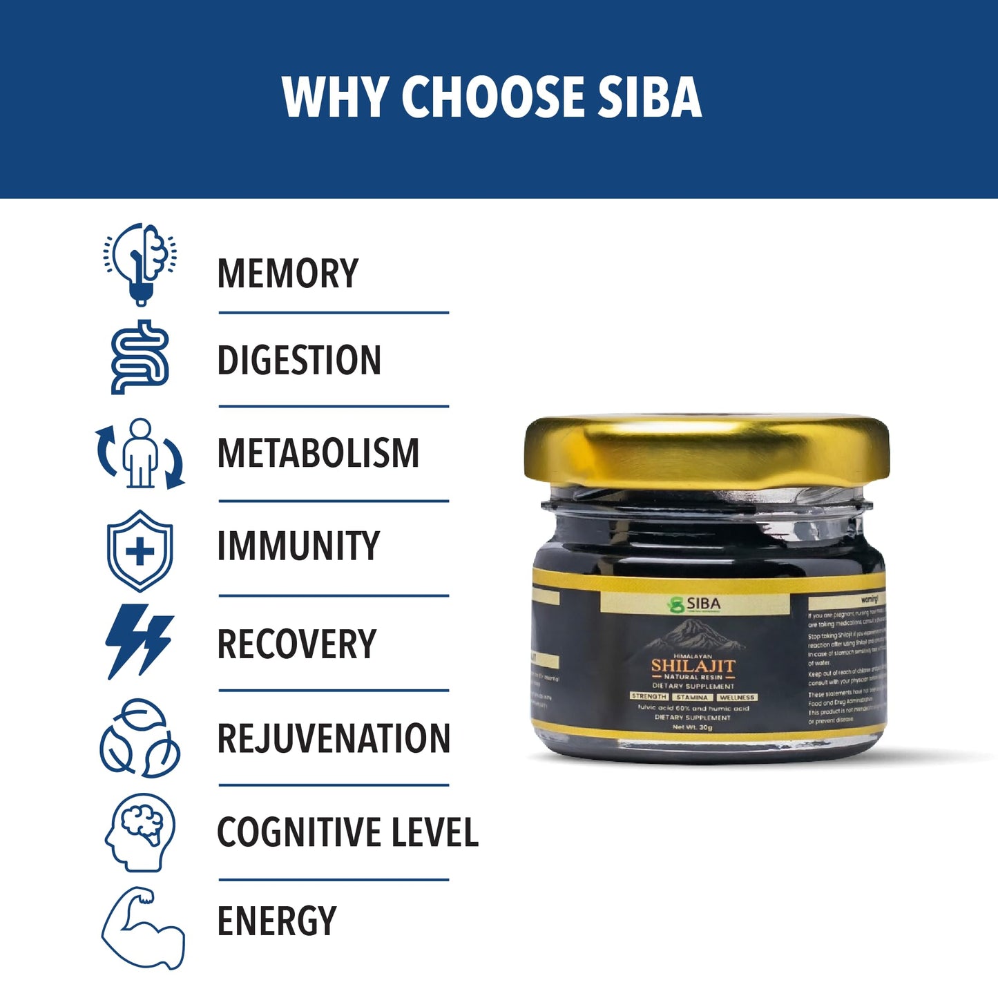 Siba Pure Himalayan Shilajit Resin 250mg – Triple Purified, 85+ Minerals & 70% Fulvic Acid