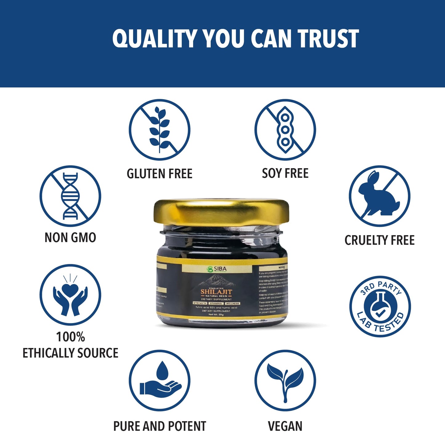 Siba Pure Himalayan Shilajit Resin 250mg – Triple Purified, 85+ Minerals & 70% Fulvic Acid