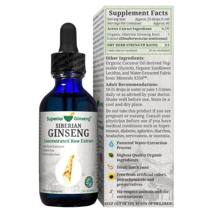 Siberian Ginseng Root Extract – Organic & Alcohol-Free 2oz | Patented Cold Fulvic Mineral Water Brew