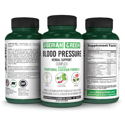 Traditional Siberian Herbal - Siberian Green Blood Cardio Pressure Support (60 Capsules) | Garlic, Hawthorn, Hibiscus
