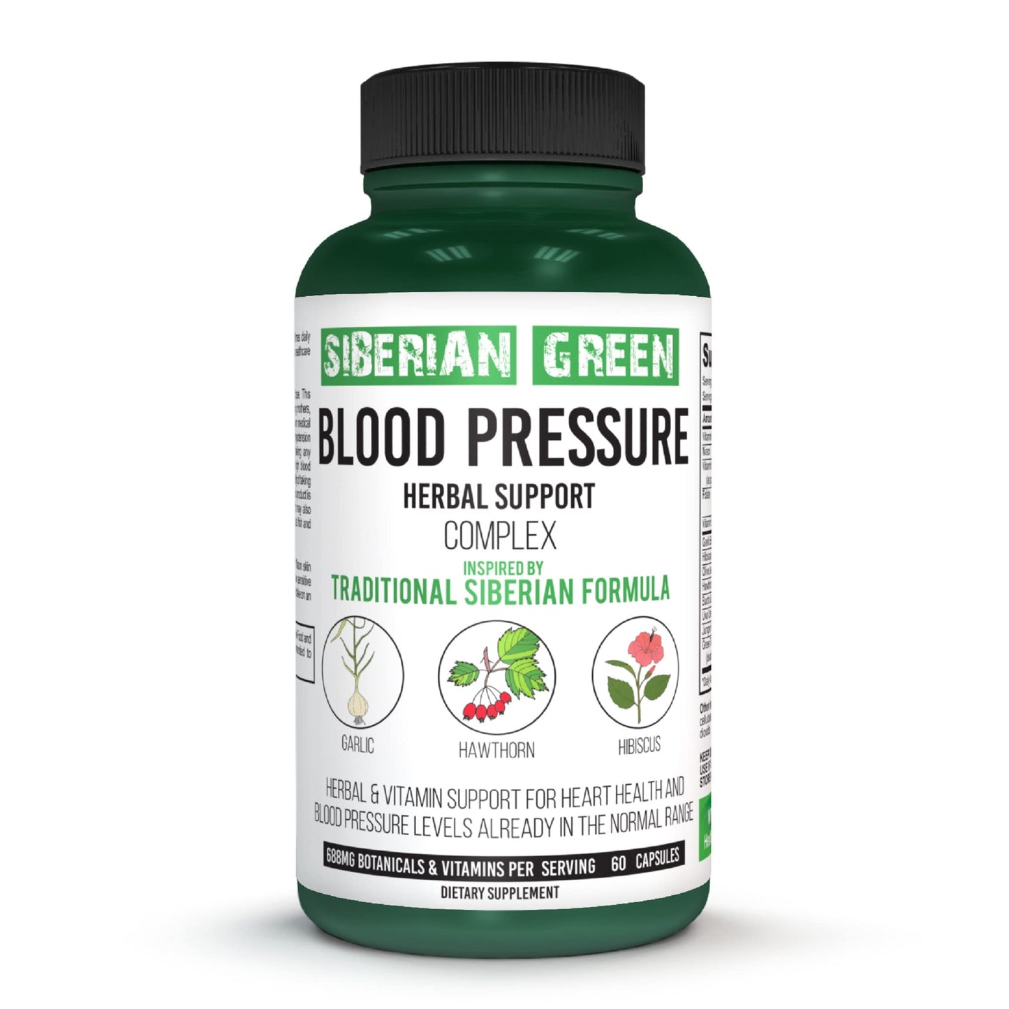 Traditional Siberian Herbal - Siberian Green Blood Cardio Pressure Support (60 Capsules) | Garlic, Hawthorn, Hibiscus