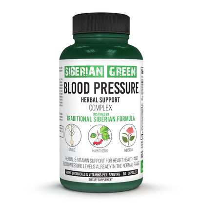 Traditional Siberian Herbal - Siberian Green Blood Cardio Pressure Support (60 Capsules) | Garlic, Hawthorn, Hibiscus