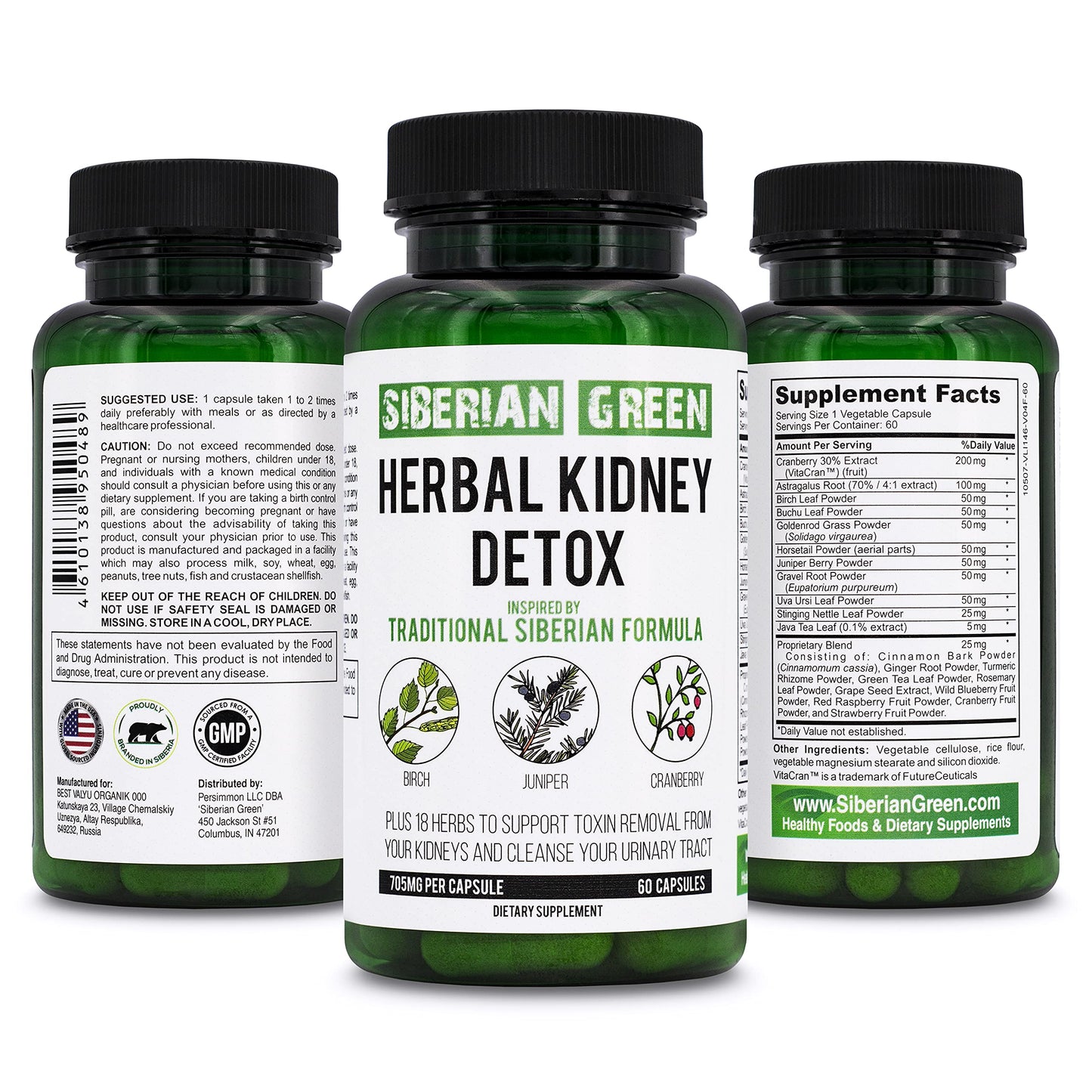 Siberian Green Kidney Detox 60 Capsules – Cranberry, Birch & Juniper Traditional Siberian Formula