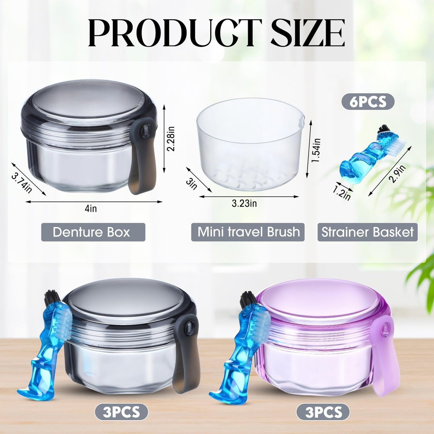 Sieral 6 Pcs Denture Case – Leak-Proof Travel Cup for Dentures & Retainers