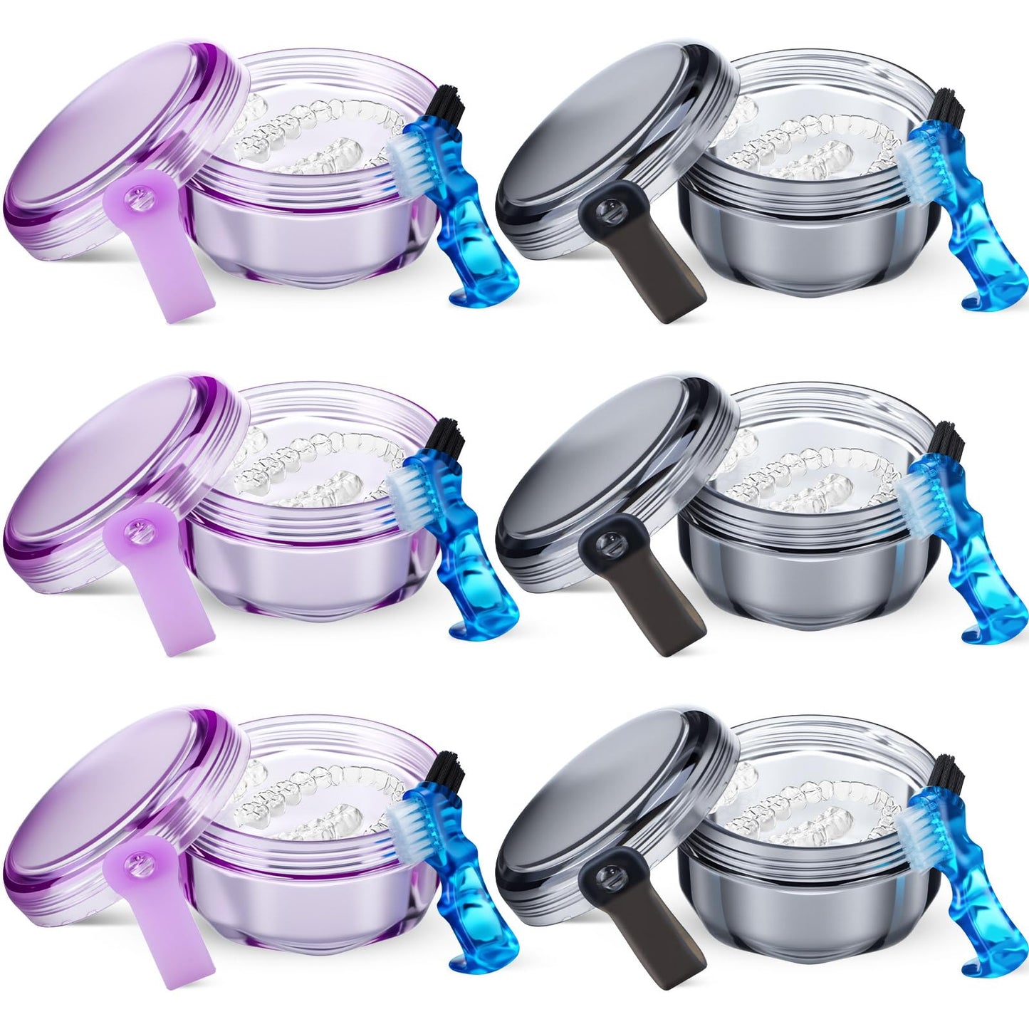 Sieral 6 Pcs Denture Case – Leak-Proof Travel Cup for Dentures & Retainers