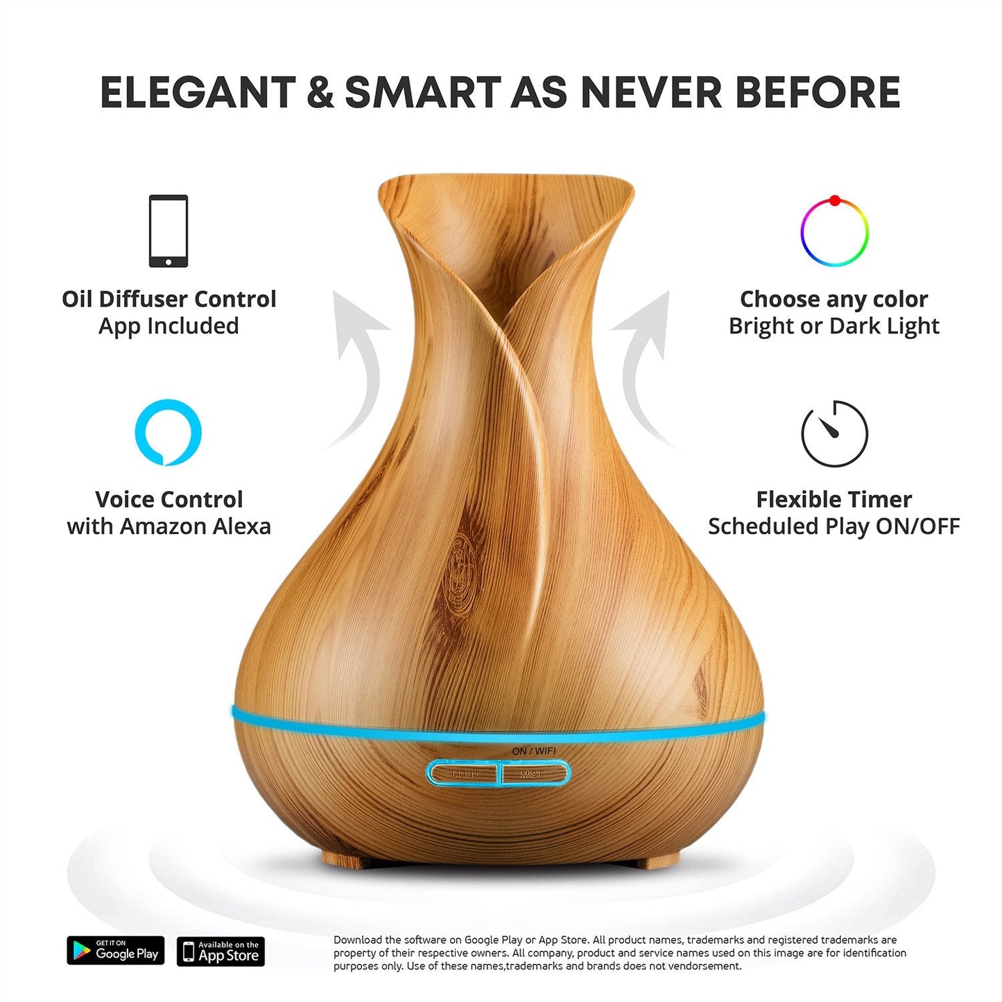 Sierra Modern Home Smart WiFi Diffuser – Alexa & Google Home – 400ml