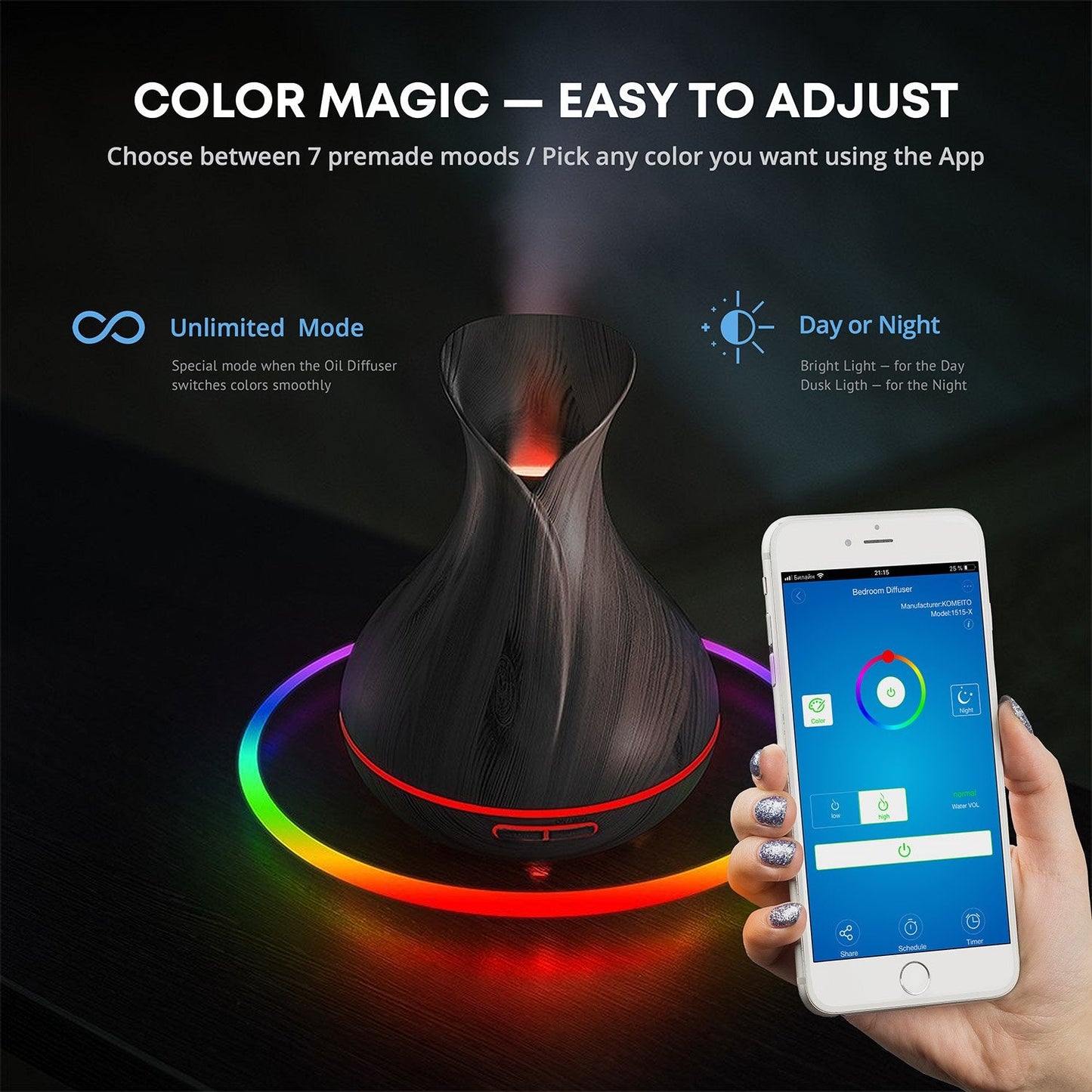 Sierra Modern Home Smart WiFi Diffuser 400ml - Alexa & Google Home - Dark Brown