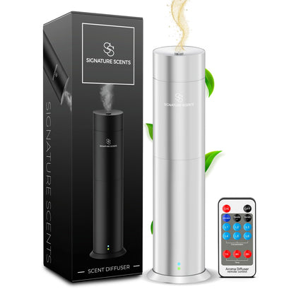 Signature Scents Luxury Waterless Diffuser – Bluetooth Control, 1000 sq ft (Silver)