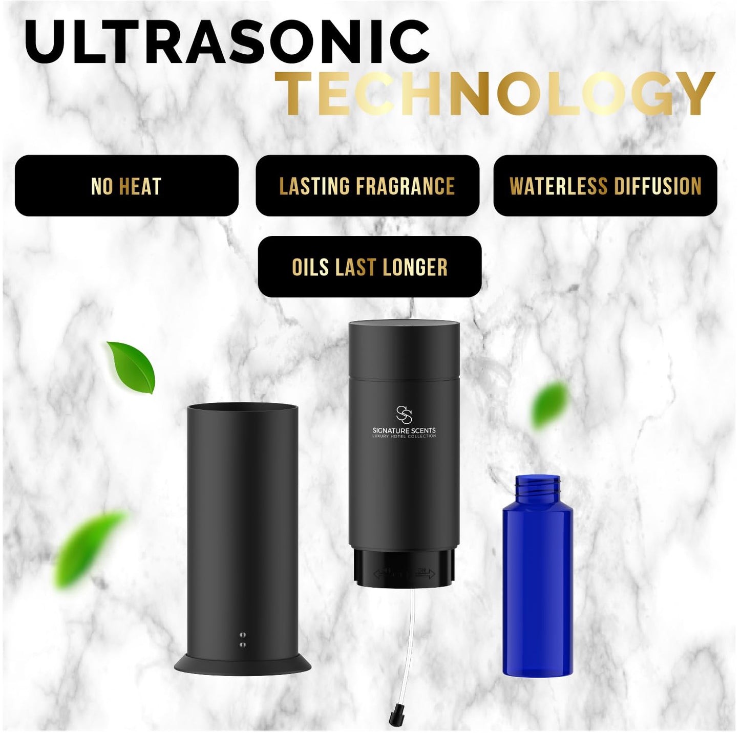 Signature Scents Luxury Waterless Diffuser – Bluetooth Control, 1000 sq ft (Silver)