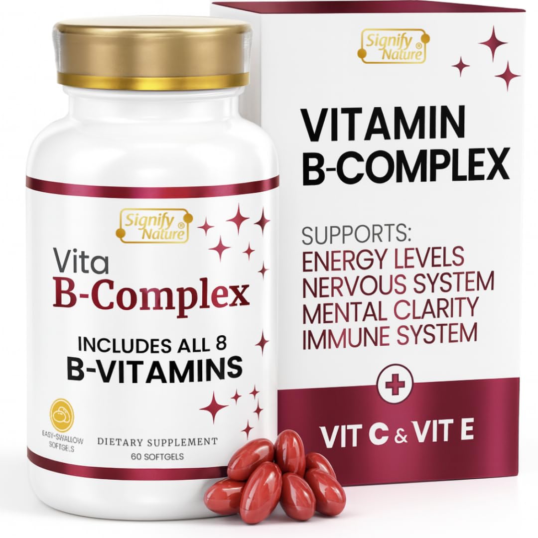 SIGNIFY NATURE VitaBComplex with Vitamin C & E – B Complex Vitamins for Women & Men, 60 Softgels