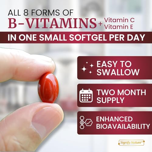 SIGNIFY NATURE VitaBComplex with Vitamin C & E – B Complex Vitamins for Women & Men, 60 Softgels